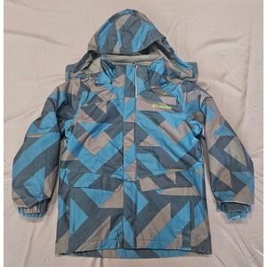 Columbia Interchange Jacket Women S Blue Grey Geo Camo Omni-Heat Good 3-in-1 Ski